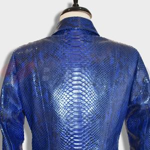 Veste en cuir gaufré python bleu pour femme nouvelle veste balazer en cuir de style imprimé serpent - Product Image 3