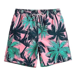 Shorts de baño para hombre, 130 GSM, secado rápido, poliéster, estampado tropical de palmeras rosas, shorts de playa, logotipo personalizado por sublimación, shorts para hombre - Product Image 1