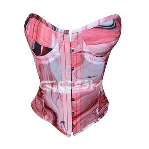 Steel Boned Overbust Marble Printed <b>Body</b> Shaping <b>Corset</b> With Leggings Combo - Product Image 3