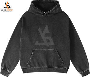 เสื้อฮู้ดซิปผู้ชายแบบขายส่ง ประดับด้วยคริสตัล ลวดลายซีดจางแบบฟอกกรด งานปักคุณภาพสูง แฟชั่นทันสมัย รับสั่งทำตามแบบ - Product Image 1