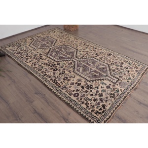 Turkish Large Rug 4.9x8.2 ft (150x249 cm), Vintage <b>Brown</b> Floral <b>Wool</b> Rug - Product Image 3