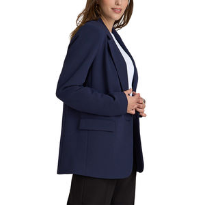 Camisa de Negocios Casual de Oficina Unisex para Mujer, Azul Marino, Larga, Lisa, Tejida, de Terciopelo, Transpirable, de Viscosa/Poliéster, Holgada, con un Solo Botón - Product Image 6