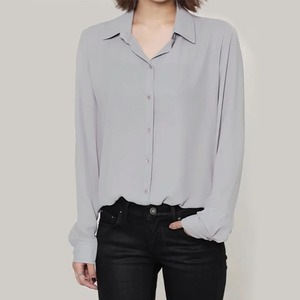 Camisas de gasa simples de colores sólidos para mujer, novedad de 2023, Blusa de gasa informal de manga larga para mujer, Tops, camisa de moda para mujer, ropa - Product Image 1
