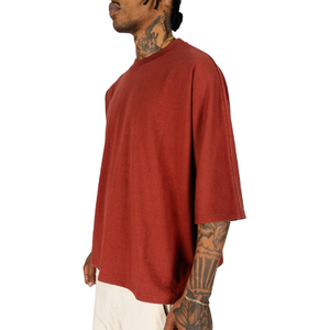 Logo personnalisé pour hommes 100% coton T-Shirt surdimensionné épaules tombantes avec poids uni Boxy Fit lettre motif style - Product Image 2