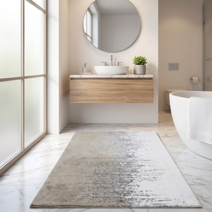 Alfombra de Baño y Tapetes de Baño Tejidos en Jacquard con Hilo de Algodón Reciclado Teñido en Ombre Ecru Beige, Marca Privada 60x100cm - Hecho en Turquía - Product Image 3