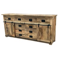 Nouveau buffet de salle à manger en bois massif de style farmhouse avec portes coulissantes 200 cm 9 tiroirs Design moderne Écologique Rangement pour chambre à coucher