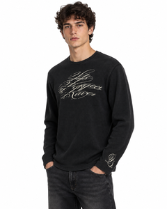 Custom <b>Mens</b> Black Waffle <b>Thermal</b> Long Sleeve <b>Shirt</b> Script Graphic Print Streetwear Tops Wholesale Clothing Manufacturer Supplier - Product Image 1