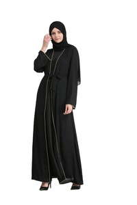 2023 mujeres de alta calidad frente abierto moda Abaya Jubbah rayas personalizadas negro teñido tradicional musulmán ropa y accesorio - Product Image 3