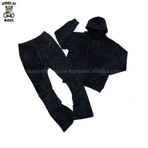 Soft Brushed Fleece Men <b>Vintage</b> Wash <b>Tracksuits</b> Washed Texture Relaxed Fit Hooded Jacket Matching Trousers - Product Image 5