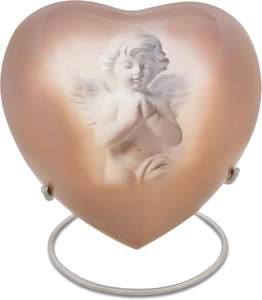 Urna en forma de corazón de bendición de ángel para cenizas humanas, urna de entierro para adultos de cremación hecha a mano, satén para cenizas incluidas, urna de tamaño personalizado - Product Image 2