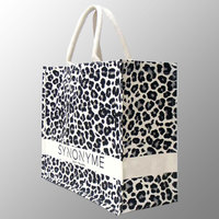 Bolsas de lona gruesas, bolsa de compras de estilo de vida elegante y elegante con estampado de leopardo bajo su marca, bolsas de promoción de lona con estampado de leopardo