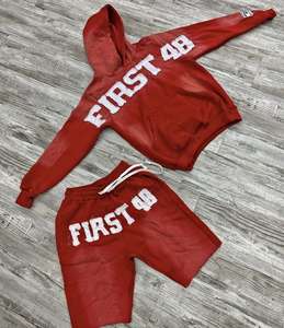 Ensemble short unisexe en coton épais délavé à la pierre acide Sweat à capuche délavé au soleil pour hommes - Product Image 6