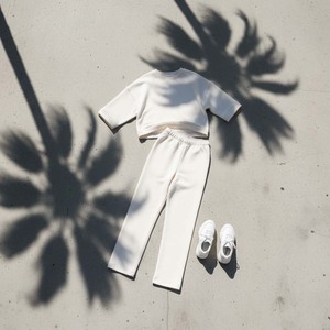 Ensemble femme en coton épais personnalisé, coupe ajustée, haut à manches longues, pantalon droit uni, streetwear d'été - Product Image 5