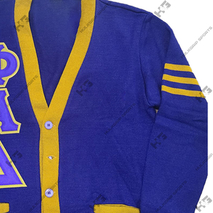 Custom sorority and fraternity Women Sweater Knitted Varsity <b>Purple</b> and yellow <b>Cardigans</b> V-neck sweaters for Woman embroidery - Product Image 3