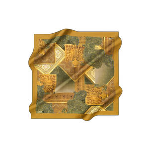 Écharpe carrée en soie moutarde avec motif ethnique - Product Image 1
