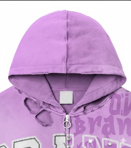 Sweat-shirts pour hommes de haute qualité en coton 100% surdimensionnés, lavés à l'acide, imprimés à l'écran, avec des strass brodés vintage personnalisés - Product Image 3