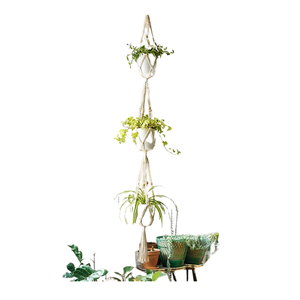 Trois pots suspendus en macramé, métal, finition de haute qualité, écologiques, modernes, pour la décoration de jardin intérieur et extérieur - Product Image 1