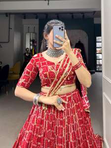 Fashionable Occasional Wear Pure Rayon Lehenga Choli & Dupatta With Foil Printed <b>Gota</b> Patti and Paper Mirror Lace Touch up Work - Product Image 3