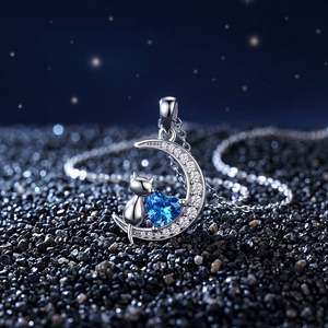 จี้สร้อยคอรูปแมวและพระจันทร์พร้อมพลอยประจำเดือนเกิด Jeulia Distant Thoughts - Product Image 4