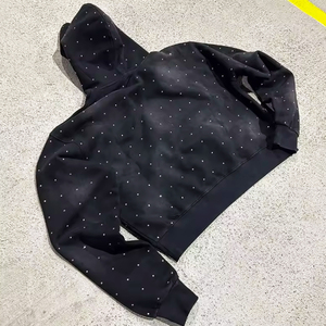 OEM personalizado del fabricante Sun Faded Hoodie Vintage Washed 100% algodón Pullover Boxy Heavyweight con diamantes de imitación para el invierno - Product Image 3