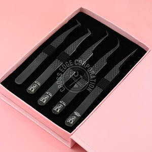 Bulk Black 45 Degree Fiber Grip Eyelash Extension Tweezers Straight Isolation Fine X Boot Stainless Steel - Product Image 1