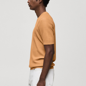 Suéter de Hombre de Punto con Cuello Redondo y Manga Corta, Bordado Personalizado en la Parte Delantera, Estilo Urbano, Color Sólido, Algodón Antibolitas - Product Image 6