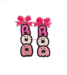 Pendientes de cuentas personalizados con cualquier logotipo Pendientes de tela de moda con estilo para equipos de temporada navideña - Product Image 6