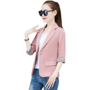 Veste de blazer d'été pour femmes à double boutonnage 2021 New Korean 3/4 Sleeve Short Spandex/Polyester Office Outerwear 3XL - Product Image 5