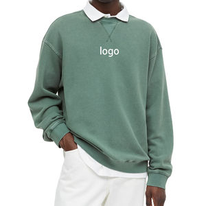 Haute qualité grande taille hommes sweat lavé à l'acide bleu vert 100% coton col rond surdimensionné sweat-shirt conception personnalisée Logo - Product Image 1