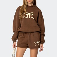 Ensemble 2 pièces Erni Sports pour femme : Sweat à capuche ample uni et short de jogging large en molleton anti-plis 100 % coton