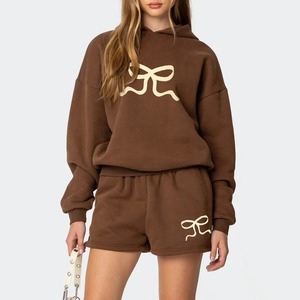 Conjunto Deportivo de 2 Piezas para Mujer, Modelo 2025, Sudadera Holgada con Capucha y Pantalones Cortos Anchos Tipo Jogger - Product Image 3