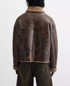 Chaqueta de Cuero para Hombre, Transpirable, Abrigada para Invierno, Estilo Casual, Color Marrón, Chaqueta de Doble Cara, Estilo Vintage con Solapa - Product Image 4