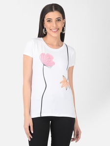 T-shirt à manches courtes pour femme élégante Toile blanche de qualité supérieure ODM Été Imprimé Col rond - Product Image 2