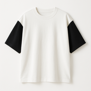 T-shirt surdimensionné à épaules tombantes corps blanc avec manches noires unisexe Streetwear Style doux coton décontracté coupe décontractée t-shirt - Product Image 1