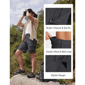 2025 pantalones cortos Cargo personalizados para hombre, al aire libre para senderismo, tela elástica resistente al agua de secado rápido con cremallera, bolsillos de Velcro, patrón sólido - Product Image 6