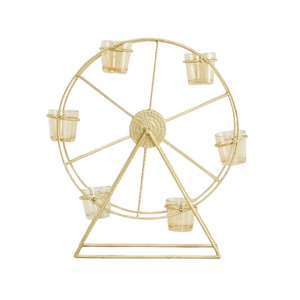 Portavelas votivo pequeño con forma de rueda gigante con base de madera para Navidad y decoración del hogar decorativo de Color dorado - Product Image 1
