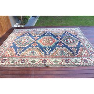 Alfombra Turca Vintage Grande de 6.46x9 pies (197x273 cm), Alfombra Azul con Estampado Animal - Product Image 3