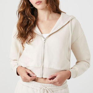 Vente en gros de sweat-shirt de gym à manches longues en coton pour femmes sweat-shirt à capuche court avec logo personnalisé pour femmes - Product Image 6