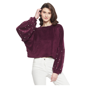 Fait sur mesure hiver surdimensionné goutte épaule serviette haut perles perles détaillant Streetwear pour Boutique Clients vêtements revendeurs - Product Image 1