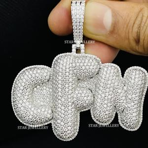 Colgante de burbuja con letra unisex personalizado de oro de 10K chapado en oro con diamantes cultivados en laboratorio, corte brillante redondo, estilo hip-hop - Product Image 5