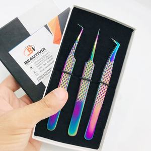 Pince à épiler d'extension de cils plasma arc-en-ciel en acier inoxydable durable de haute qualité pointe pointue en gros - Product Image 2