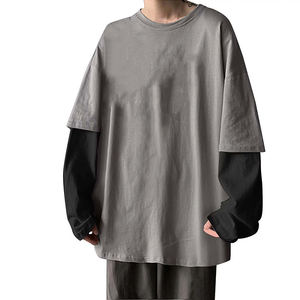 Camiseta de algodón 100% para hombre, holgada, de doble capa, estampada, estilo callejero, con hombros caídos, de gran tamaño, suave y cómoda - Product Image 2