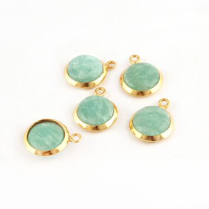Amazonite naturelle ronde lisse polie de 12mm, connecteur plaqué or, réglage de lunette épaisse, simple bail, connecteur de breloques pendentif diy - Product Image 3