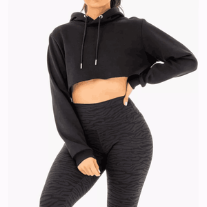 Stylish Women's Autumn Gym Hoodie Breathable Quick Dry Custom Logo Printed OEM Wholesale Terry Fabric Hooded Crop for Winter - Product Image 3