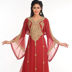 Vestido Kaftan Islámico Étnico AWAIS HOUSE, Bordado a Mano, Talla Grande, Ligero, para Mujer, Largo hasta el Suelo, Manga Larga, para Boda - Product Image 1