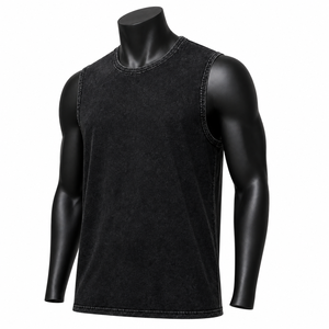 Camiseta sin mangas negra lavada personalizada para hombre, camiseta de algodón lisa estilo culturismo, ropa de calle, ropa de gimnasio, venta al por mayor OEM - Product Image 3