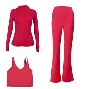 ชุดเสื้อแจ็กเก็ตโลโก้ด้านหน้าไร้รอยต่อสีพื้นสไตล์กีฬาของผู้หญิงประกอบด้วยกางเกงโยคะและเลกกิ้งที่เข้ากัน - Product Image 6