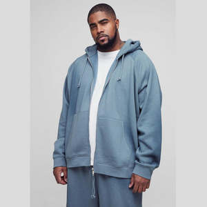 Men's Zip-Up Hoodie 100% Cotton <b>Fleece</b> Winter Regular Fit Solid Color <b>Sweatshirt</b> - Product Image 4