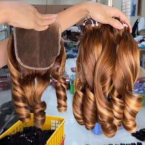 <b>Highlight</b> Color From 100% Vietnamese Hair Extensions Transparent Lace Closure With Bundles Bouncy - Product Image 3