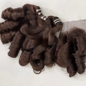 NARANJA MARRÓN FUNMI BOUNCY RIZOS SUPER DOBLE GRUESO Y COMPLETO CRUDO DONADOR VIETNAMITA EXTENSIONES DE CABELLO HUMANO PARA HACER PELUCAS - Product Image 5